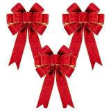 3pcs Large Red Velvet Bows for Holiday Decor (