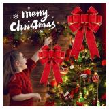 3pcs Large Red Velvet Bows for Holiday Decor (