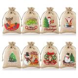 24 Small Burlap Gift Bags, 4x6 inches, 8 Designs