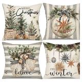 DFXSZ Christmas Pillow Covers 18x18 Set of 4 Winter Farmhouse