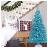 Juegoal 4 FT Pre-lit Xmas Tree, Green Tinsel, 70 LED Lights