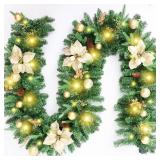 Joyhalo 9ft Garland with Lights, Battery Operated, Gold