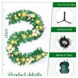 Joyhalo 9ft Garland with Lights, Battery Operated, Gold