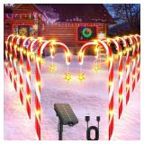 10 Pack Solar Christmas Pathway Candy Cane Lights, 72 LEDs