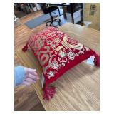 Red Velvet Rectangle Pillow Gold Snakes Flowers Tassels
