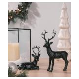 DN DECONATION Black Reindeer Figurine Set, Resin Home Decor