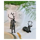 DN DECONATION Black Reindeer Figurine Set, Resin Home Decor
