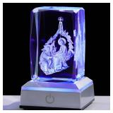 YWHL 3D Crystal Easter Jesus Nativity Scene with Light Base