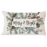 Merry & Bright Xmas Pillow Cover 12x20 inch - Mistletoe Pine Berry