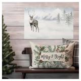Merry & Bright Xmas Pillow Cover 12x20 inch - Mistletoe Pine Berry