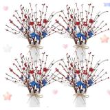 4 Sets Labor Day Centerpieces for Tables Red White and Blue American Patriotic Flowers Decorations Include 11.81 Inch Artificial Berry Stem Stars Picks and Vase for Home Office