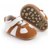Newbron Baby Boys Girls Retro Sneakers Pu Leather Rubber Sole Walking Shoes Toddler Non-Slip First Walkers Infant Slippers Crib Shoes