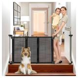 Sliding Dog Gate for Doorways Expandable 32"-55" Wide No Bottom Bar Adjustable Dog Gate 28 Inch Tall Step Over Outdoor Mesh Baby Gate Mesh Dog Gate for Stairs Dog Gate Indoor Pet Barrier (Black)