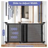 Sliding Dog Gate for Doorways Expandable 32"-55" Wide No Bottom Bar Adjustable Dog Gate 28 Inch Tall Step Over Outdoor Mesh Baby Gate Mesh Dog Gate for Stairs Dog Gate Indoor Pet Barrier (Black)