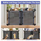 Sliding Dog Gate for Doorways Expandable 32"-55" Wide No Bottom Bar Adjustable Dog Gate 28 Inch Tall Step Over Outdoor Mesh Baby Gate Mesh Dog Gate for Stairs Dog Gate Indoor Pet Barrier (Black)