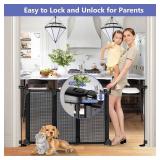 Sliding Dog Gate for Doorways Expandable 32"-55" Wide No Bottom Bar Adjustable Dog Gate 28 Inch Tall Step Over Outdoor Mesh Baby Gate Mesh Dog Gate for Stairs Dog Gate Indoor Pet Barrier (Black)