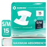SUNKISS TrustPlus Adult Diapers, Incontinence Briefs with Tabs for Men and Women, Unisex, S/M, 15 Ct