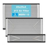 (3-Pack) 213 Replacement Filter Compatible with April-Aire Air Purifiers 1210,1620,2210,2216,3210,4200,20x25x4 MERV-13 Furnace Filter Replacement