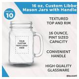 DISCOUNT PROMOS Custom Libbey Mason Jars w/Handles 16 oz. Set of 7, Personalized Bulk Pack - Traditional style, High standard - Black
