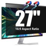 Magnetic Computer Privacy Screen Filter 27 inch for 16:9 Widescreen Monitor Desktop PC, 27in Hanging Removable Anti Blue Light Glare Eye Protection Shield, Anti Spy Screen Protector Panel