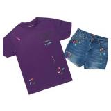 Teasha Purple/Blue T-Shirt Denim Short Set