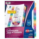 Avery A-Z Dividers for 3 Ring Binders, 26 Tabs per Set, Customizable Table of Contents, Multicolor Tabs