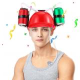 5 Pcs Beverage Helmet Soda Hat Beverage Holder Helmet with Straw Hole Adjustable Holder Cap Beverage Hat for Party Supply (Red)