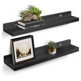 MIRROTOWEL 24â Floating Shelves for Wall DÃ©cor Storage, Set of 2, Wood for Bedroom, Living Room, Bathroom, Kitchen, Picture Ledge and Farmhouseï¼Blackï¼