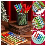 Woanger 200 Pcs Christmas Stick Pens Bulk Novelty Holiday Ballpoint Pens Xmas Santa Elk Snowman Stick Pens for Christmas Home School Classroom Party Gift