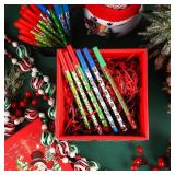 Woanger 200 Pcs Christmas Stick Pens Bulk Novelty Holiday Ballpoint Pens Xmas Santa Elk Snowman Stick Pens for Christmas Home School Classroom Party Gift