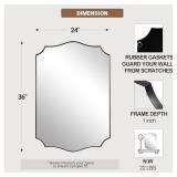 Retails for $200! 36"L x 24"W ANDY STAR Matte Black Mirror, 24x36 Inch Scalloped Bathroom Mirror, Unique Wavy Rectangle Mirror in Stainless Steel Metal 1 Frame, Wall Mount Vertical or Horizontal