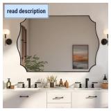 Retails for $200! 36"L x 24"W ANDY STAR Matte Black Mirror, 24x36 Inch Scalloped Bathroom Mirror, Unique Wavy Rectangle Mirror in Stainless Steel Metal 1 Frame, Wall Mount Vertical or Horizontal