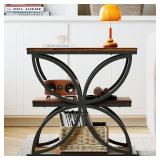 Side Table, Narrow End Table with 3-Tier Storage, Industrial Wooden Nightstand with Unique Butterfly Metal Frame for Bedroom, Living Room, Rustic Brown