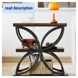 Side Table, Narrow End Table with 3-Tier Storage, Industrial Wooden Nightstand with Unique Butterfly Metal Frame for Bedroom, Living Room, Rustic Brown