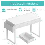 Lufeiya Small White Computer Desk with Fabric Drawers for Home Office Bedroom, 40 Inch Vanity Desk with Drawer Storage and Side Pouch, Study Writing Table, White