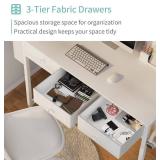 Lufeiya Small White Computer Desk with Fabric Drawers for Home Office Bedroom, 40 Inch Vanity Desk with Drawer Storage and Side Pouch, Study Writing Table, White