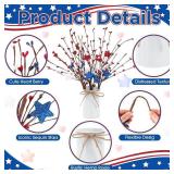 4 Sets Labor Day Centerpieces for Tables Red White and Blue American Patriotic Flowers Decorations Include 11.81 Inch Artificial Berry Stem Stars Picks and Vase for Home Office