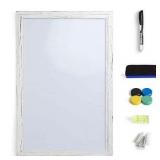 Real Wooden Framed Magnetic Dry Erase Whiteboard, 24" X 36", Vertical/Horizontal Wall Mount, Includes Black Marker, Eraser and 4 Magnets, by Better Office Products (Rustic Brown)