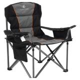 ALPHA CAMP Oversized Camping Folding Chair, Heavy Duty Support 450 LBS Steel Frame Collapsible Padded Arm Chair with Cup Holder Quad Lumbar Back, Portable for Outdoor