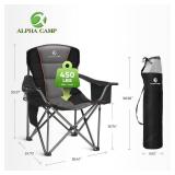 ALPHA CAMP Oversized Camping Folding Chair, Heavy Duty Support 450 LBS Steel Frame Collapsible Padded Arm Chair with Cup Holder Quad Lumbar Back, Portable for Outdoor