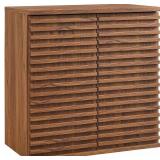Retails for $182! Modway Render Wall Mounted Bathroom Cabinet in Walnut - 23.5 Inch Compact Wall Storage with Slatted Doors and Adjustable Shelves for Bathroom or Laundry Room