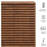Retails for $182! Modway Render Wall Mounted Bathroom Cabinet in Walnut - 23.5 Inch Compact Wall Storage with Slatted Doors and Adjustable Shelves for Bathroom or Laundry Room
