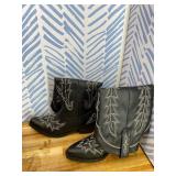 Cowboy Boots for Women - Knee High Pointed Toe Chunky Heel Pull On Zipper Western Cowgirl Boots, Retro Country Vintage Fashion Tall Boots (6.5)