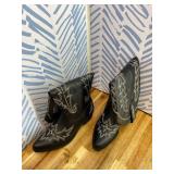 Cowboy Boots for Women - Knee High Pointed Toe Chunky Heel Pull On Zipper Western Cowgirl Boots, Retro Country Vintage Fashion Tall Boots (6.5)