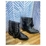 Cowboy Boots for Women - Knee High Pointed Toe Chunky Heel Pull On Zipper Western Cowgirl Boots, Retro Country Vintage Fashion Tall Boots (6.5)