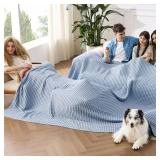 Bedsure Cooling Cotton Waffle Oversized King Blanket - Lightweight Breathable Rayon Derived from Bamboo for Hot Sleepers, Luxury Throws for Bed and Sofa, Sky Blue, 120x96 Inches
