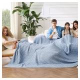 Bedsure Cooling Cotton Waffle Oversized King Blanket - Lightweight Breathable Rayon Derived from Bamboo for Hot Sleepers, Luxury Throws for Bed and Sofa, Sky Blue, 120x96 Inches