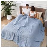Bedsure Cooling Cotton Waffle Oversized King Blanket - Lightweight Breathable Rayon Derived from Bamboo for Hot Sleepers, Luxury Throws for Bed and Sofa, Sky Blue, 120x96 Inches