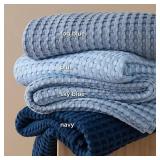Bedsure Cooling Cotton Waffle Oversized King Blanket - Lightweight Breathable Rayon Derived from Bamboo for Hot Sleepers, Luxury Throws for Bed and Sofa, Sky Blue, 120x96 Inches
