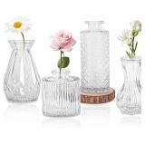 Set of 12 Glass Bud Vase Set, Small Vintage Clear Flower Vase Centerpieces for Table Bulk Cute Rustic Style Mini Vase for Home Decor Wedding Baby Shower Birthday Party